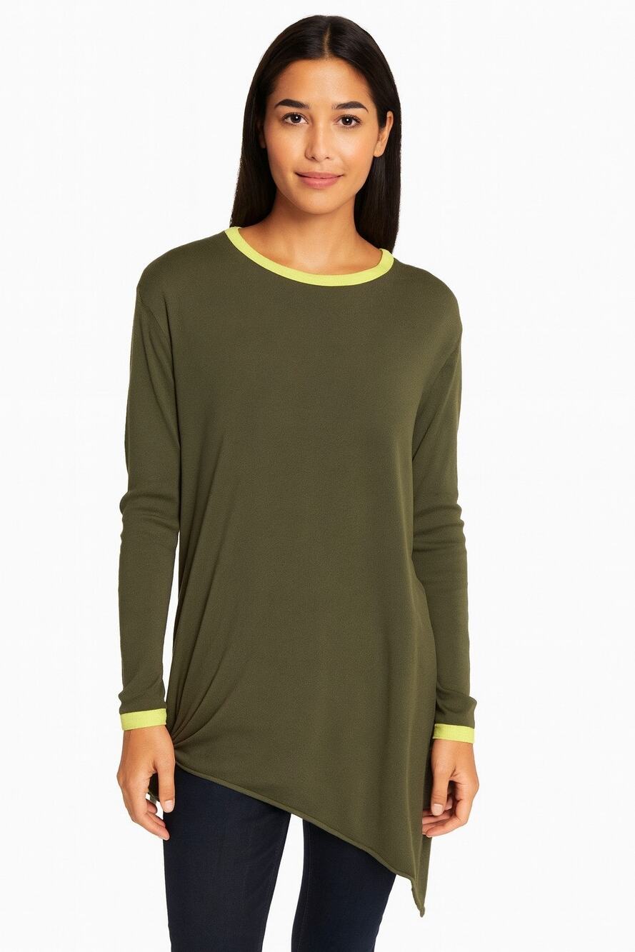 Cloth by Design Women’s Medium Tunic Top Green Yellow Trim Oversized Crewneck